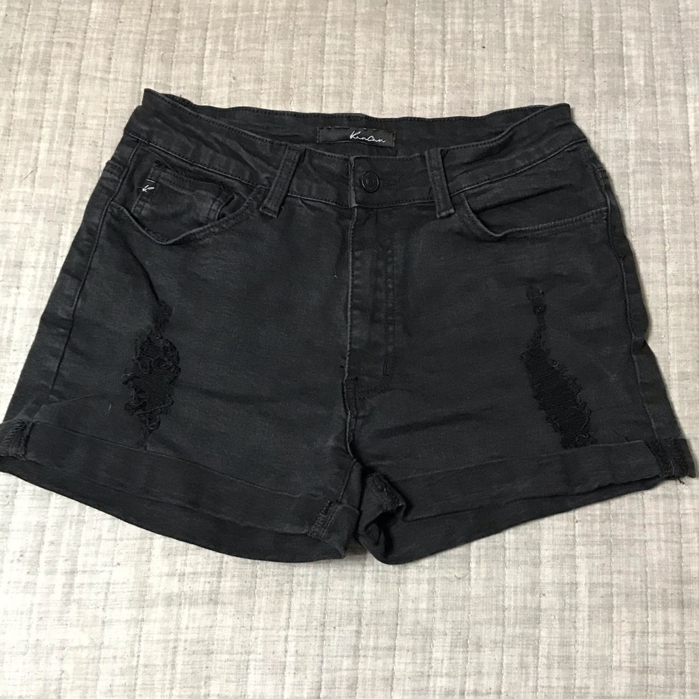KANCAN / Womens Black Denim Distressed High Rise Shorts Size W9 29